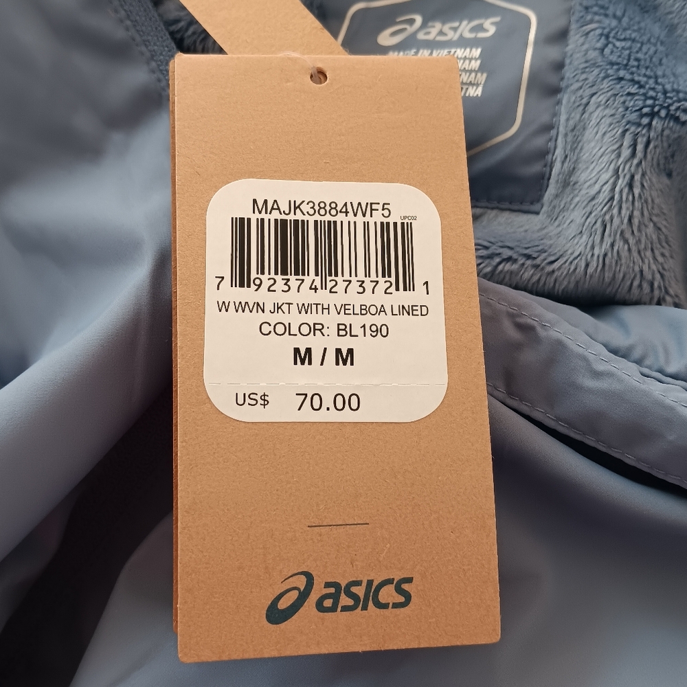Aasics Jacket Fleece Lined Heat Retaining Warmth Reflective Hood Blue Medium - Picture 11 of 15
